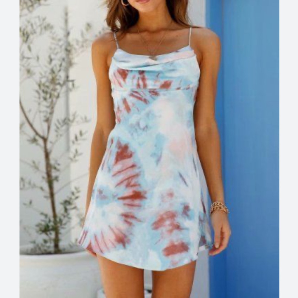 AUDREY 3+1 Pastel Tie-Dye Slip Mini Dress - Picture 2 of 6